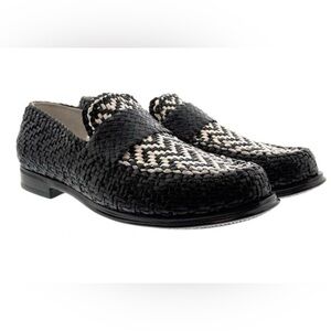 Dolce & Gabbana Black and Cream Raffia Woven Loafers